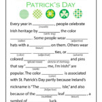 Green For St Patrick s Day Mad Libs St Patrick s Day Words St