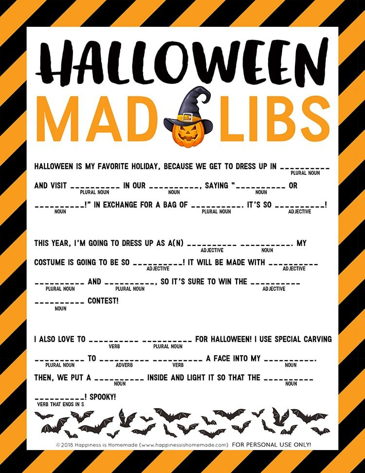 Halloween Mad Libs Printable Happiness Is Homemade Halloween Class 