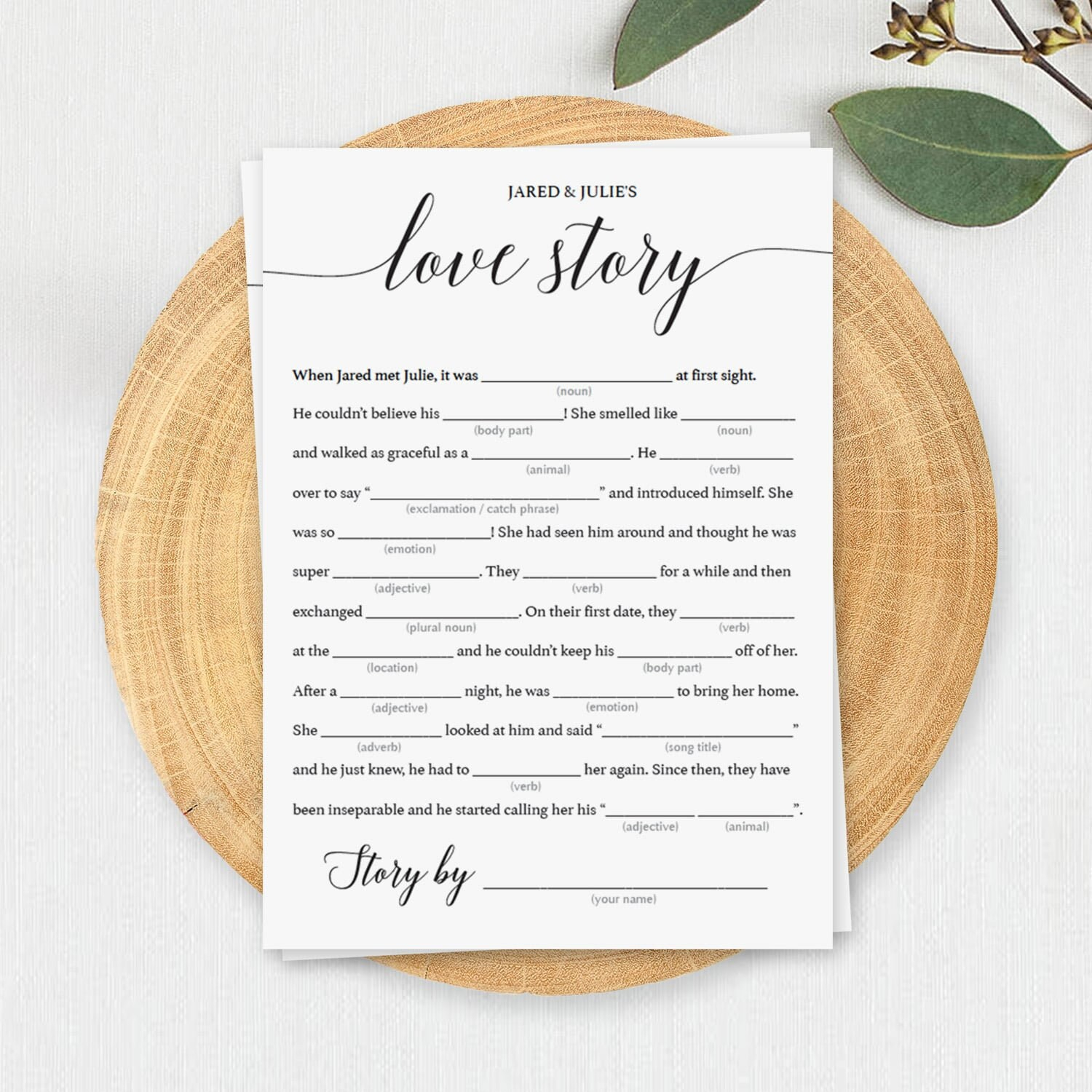 Love Story Mad Libs Wedding Shower Games Printable Wedding Etsy UK