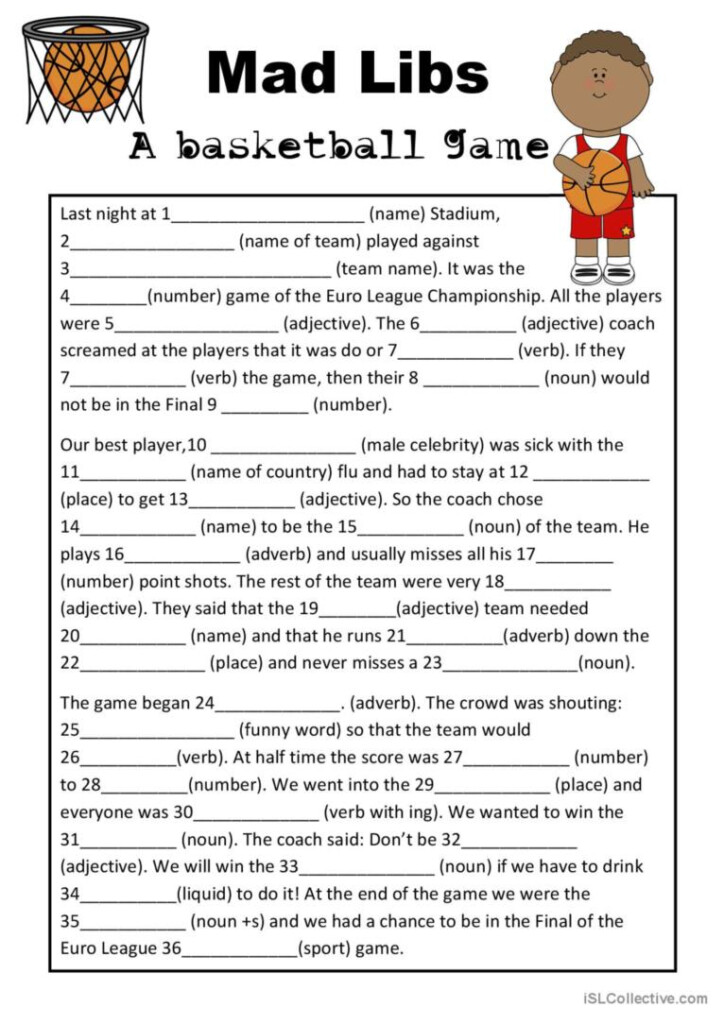 Mad Libs Basketball Game General Gra English ESL Worksheets Pdf Doc