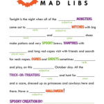 Mad Libs Halloween Class Party Halloween School Halloween Worksheets