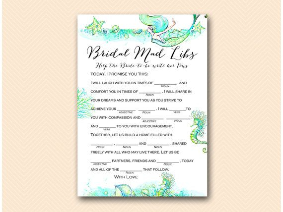 Mad Libs Help Bride Write Her Vows Bridal Shower Mad Lib Etsy 