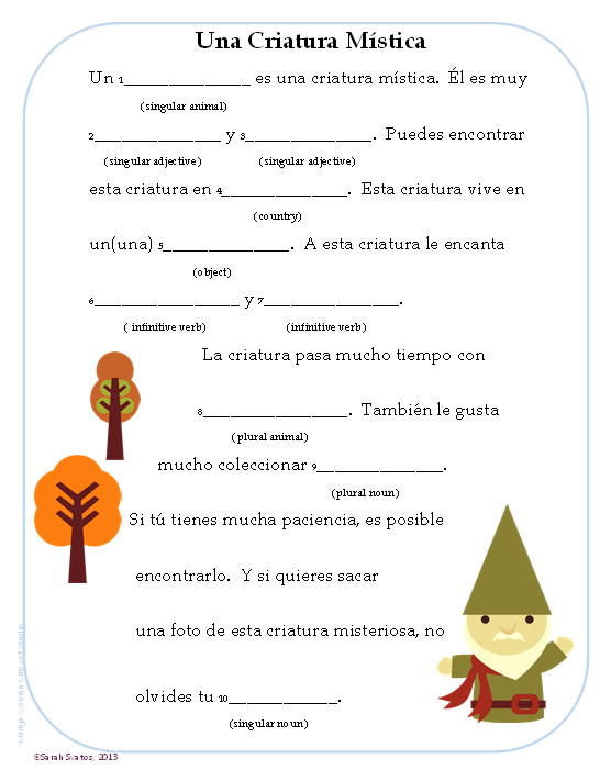 Mad Libs In Spanish Printables Printable Word Searches