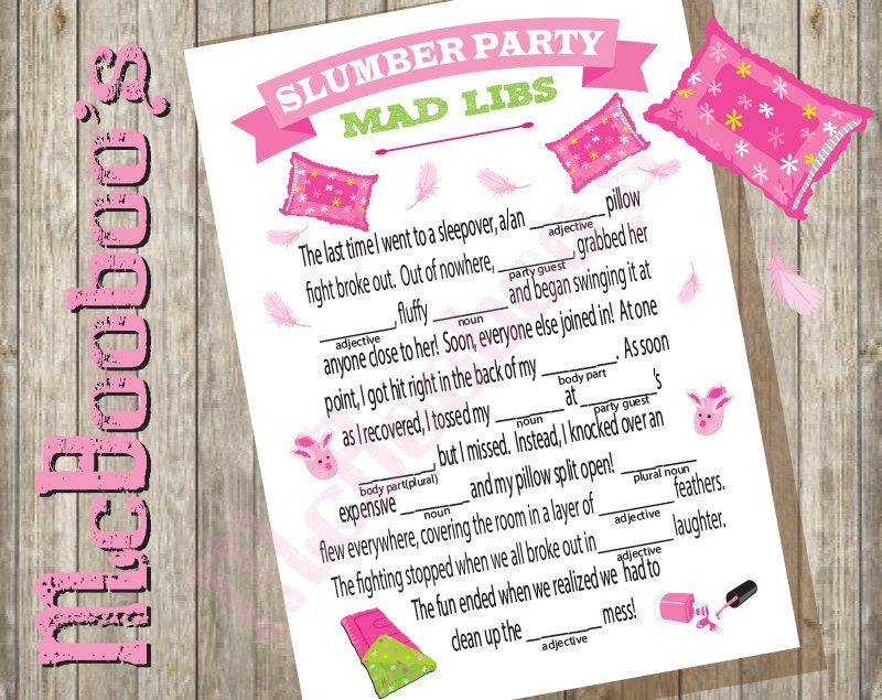 Mad Libs Printable Pillow Fight Printable Mad Libs