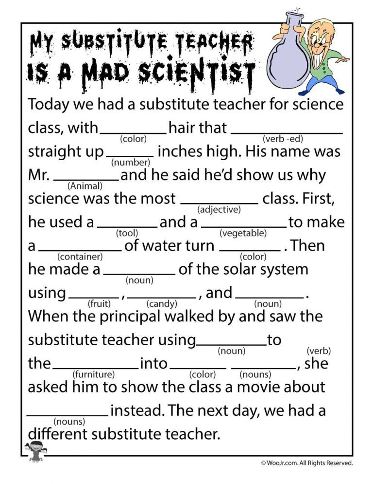 Mad Scientist Mad Lib Halloween Activities Classroom Activities 