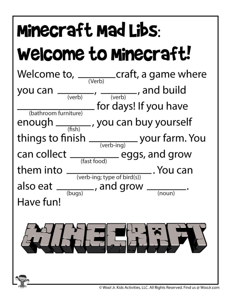 Minecraft Mad Lib Printable Games For Kids Woo Jr Kids Activities 