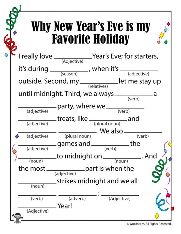 New Years Eve Holiday Ad Lib Woo Jr Kids Activities Children s 