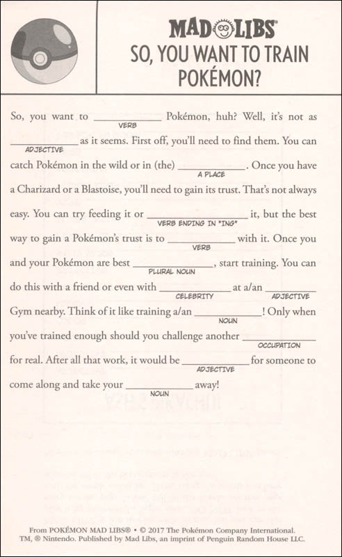 Pokemon Mad Libs Free Printable 2023 Printablemadlibs