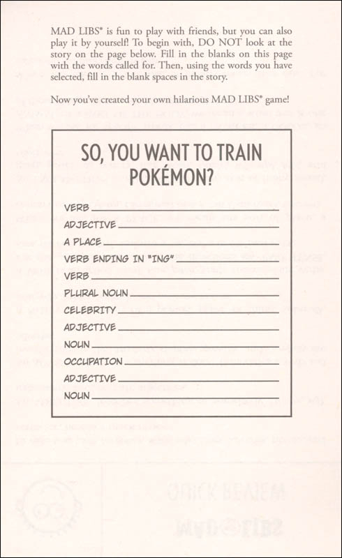Pokemon Mad Libs Penguin Young Readers 9781524785994 Printable Mad Libs