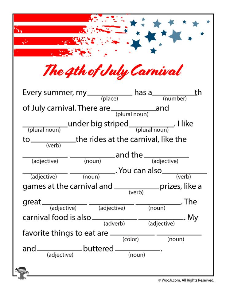 Printable 4th Of July Ad Libs For Kids Nouns And Adjectives Mad Libs 