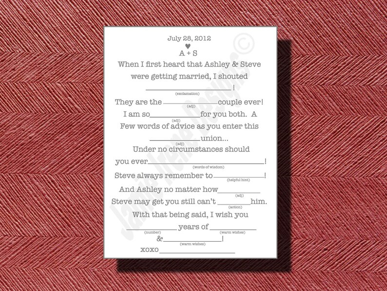 Printable Wedding Mad Lib A Fun Guest Book Alternative Etsy