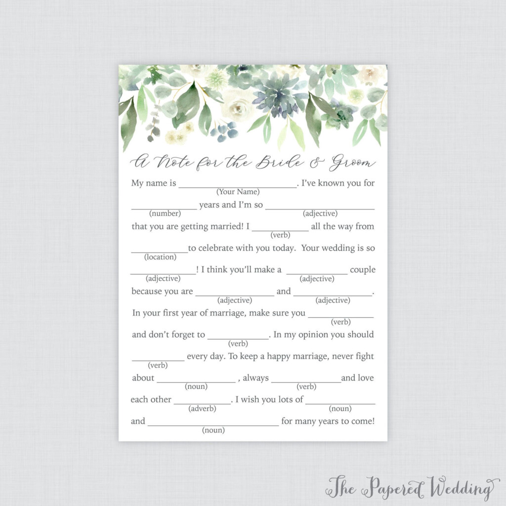 Printable Wedding Mad Libs Succulent Wedding Mad Libs Cards Etsy In 