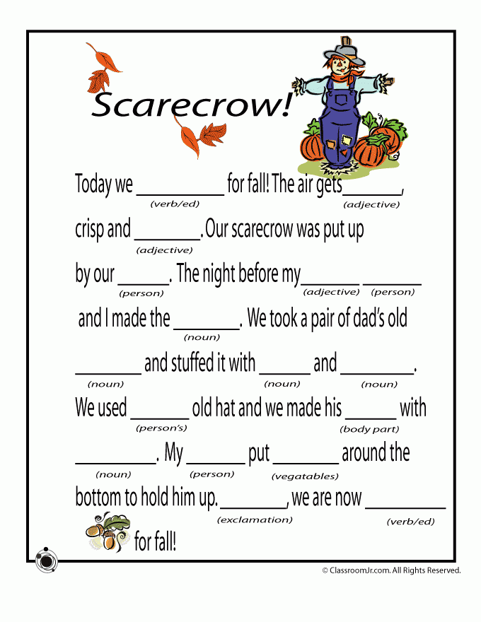 Scarecrow Mad Lib For Kids Fall Mad Libs For Kids Fall Kids