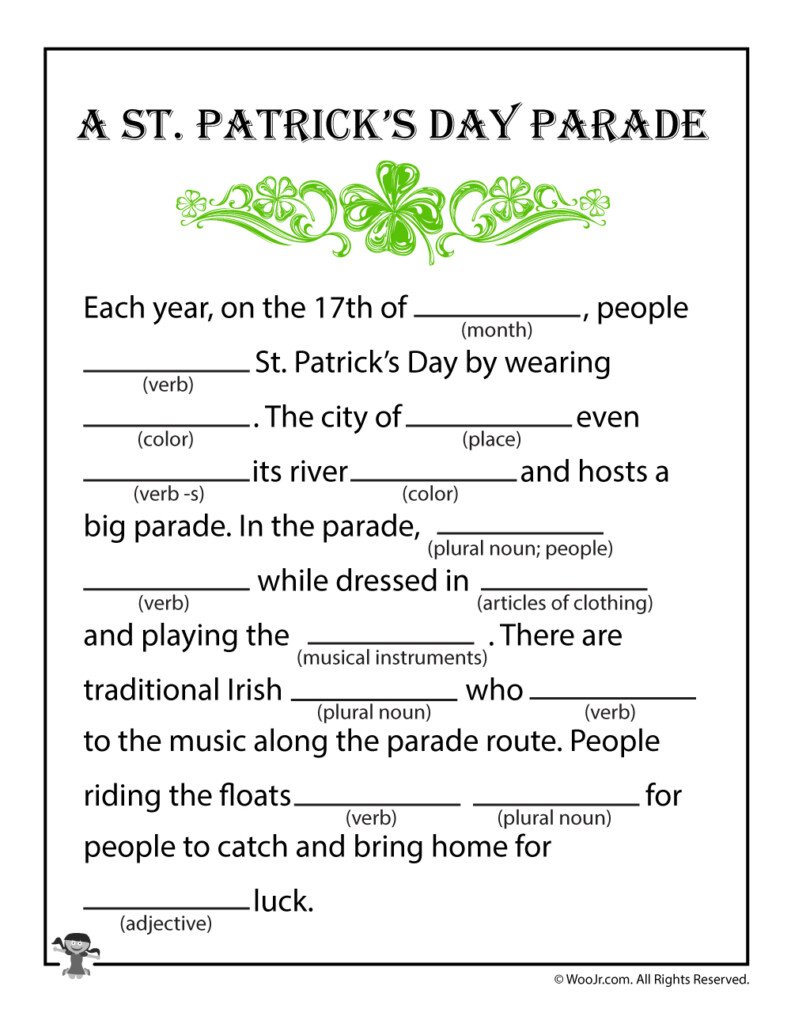 St Patrick s Day Mad Libs Printable 2022 Printablemadlibs