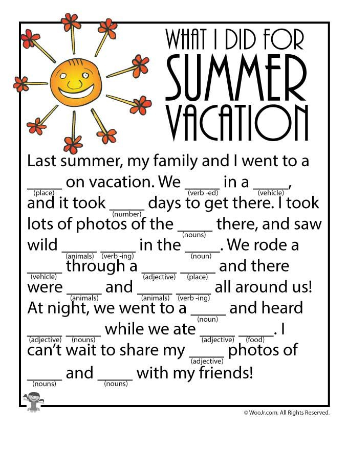 Summer Mad Libs Printable Printable Word Searches