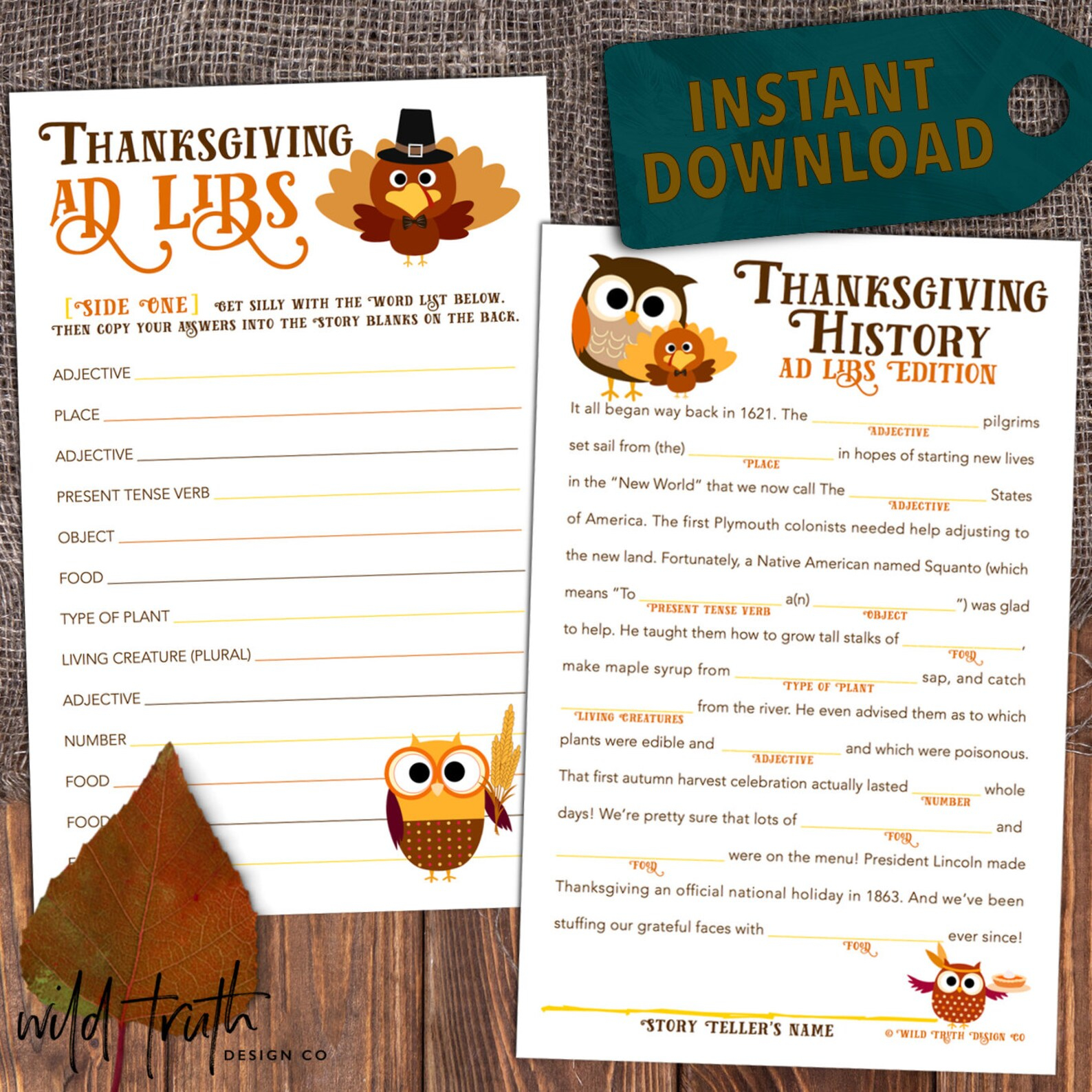 Thanksgiving Mad Libs Dinner Table Game School Party Game Etsy