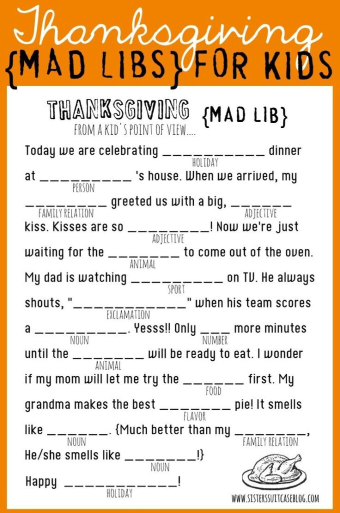 Thanksgiving Mad Libs Printable Thanksgiving Mad Lib Free 