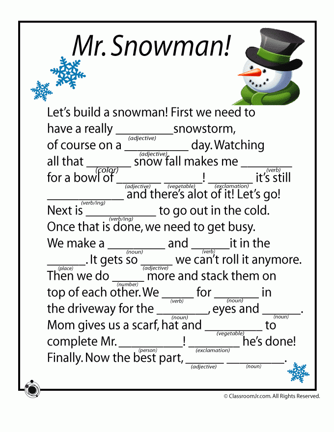 Winter Mad Libs Christmas Classroom Christmas School Kids Christmas 